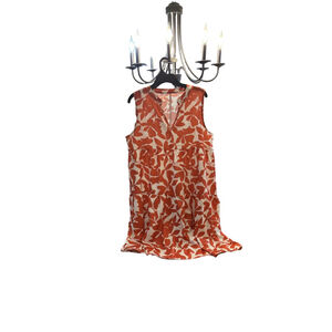 Women's SHEIN Orange White Leaf Print Tiered Dress Plus 1X
